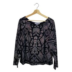 Holographic Geometric Print Long Sleeve Top